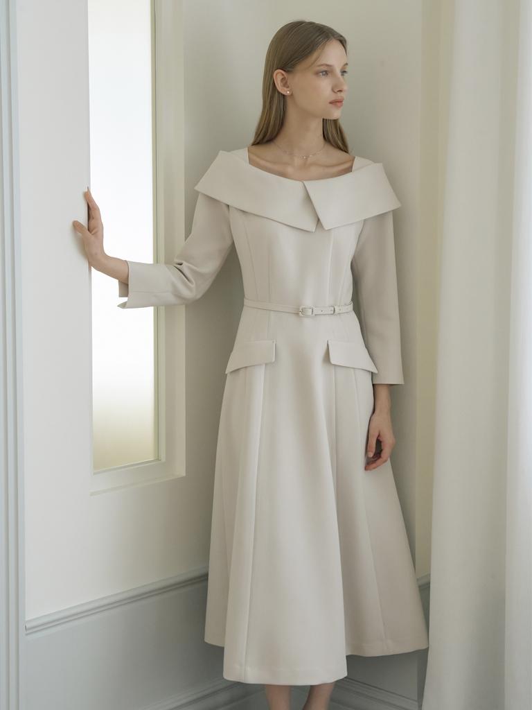 Peulomdeimomeonteu Bella Wide Collar Long Dress_Cream Beige