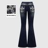 RogueWave Jeans Pantaloni a Zampa Donna Vintage Boot Cut Ricamo Tasche Strass Lavati Donna Jeans Strappati Pantaloni Streetwear
