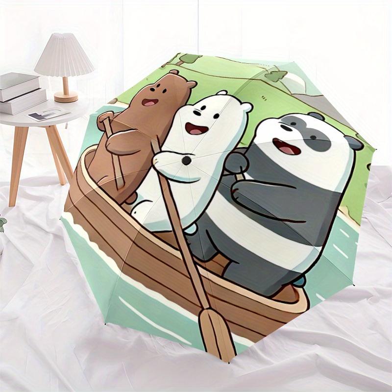 We Bare Bears Friends Automatic Folding Umbrella, Self-Opening/ Closing, Durable Windproof Travel Umbrella for Outdoor Adventures A0826086