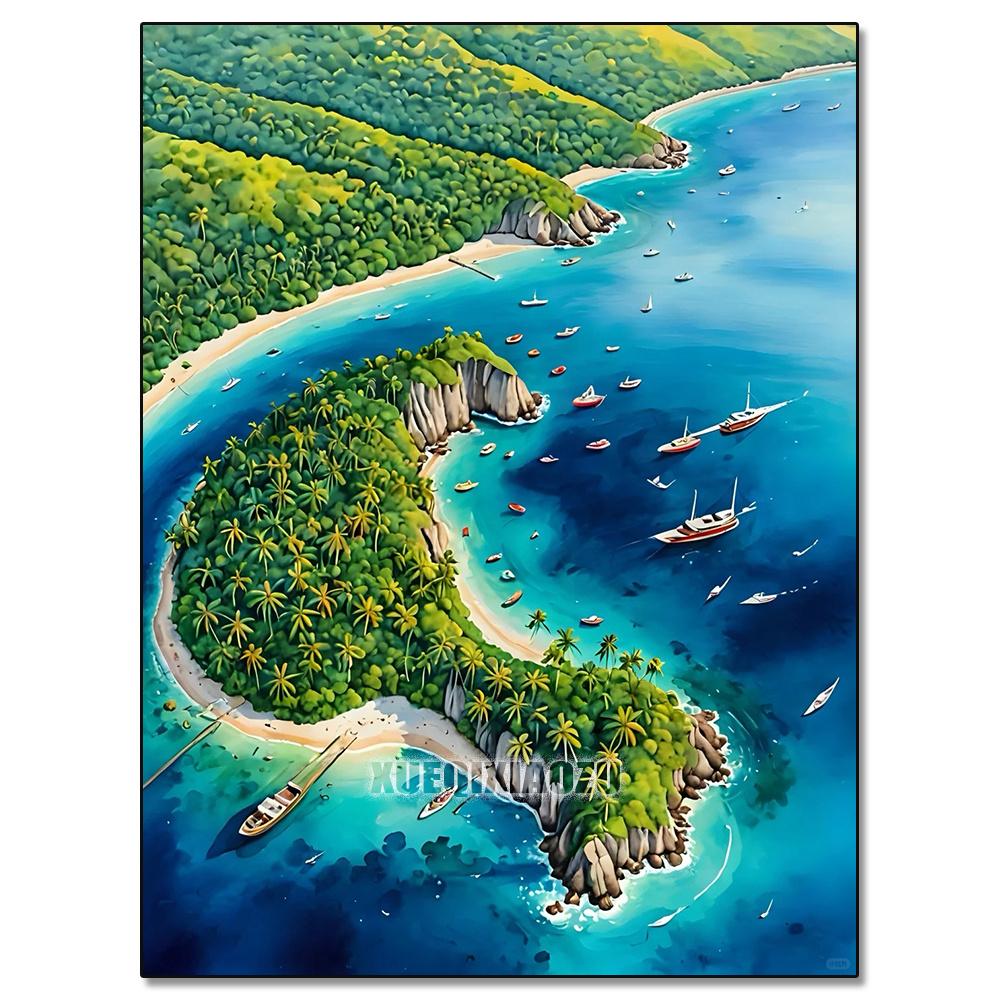 Akvarelllandskap Växtserie Diamantkonstmålning Dekoration Segelbåt Diy Full Strassmosaik Korsstygnsats Gåva