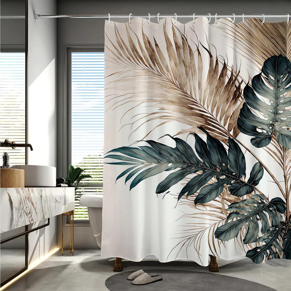 Elegant Watercolor Tropical Leaves Waterproof Shower Curtain – Perfect for Adding a Luxurious and Nature-Inspired Touch