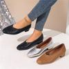 Women's Low-heeled Single Shoes Spring and Summer New Thick-heeled Large-size Light-mouth Woven Low-top Casual Shoes