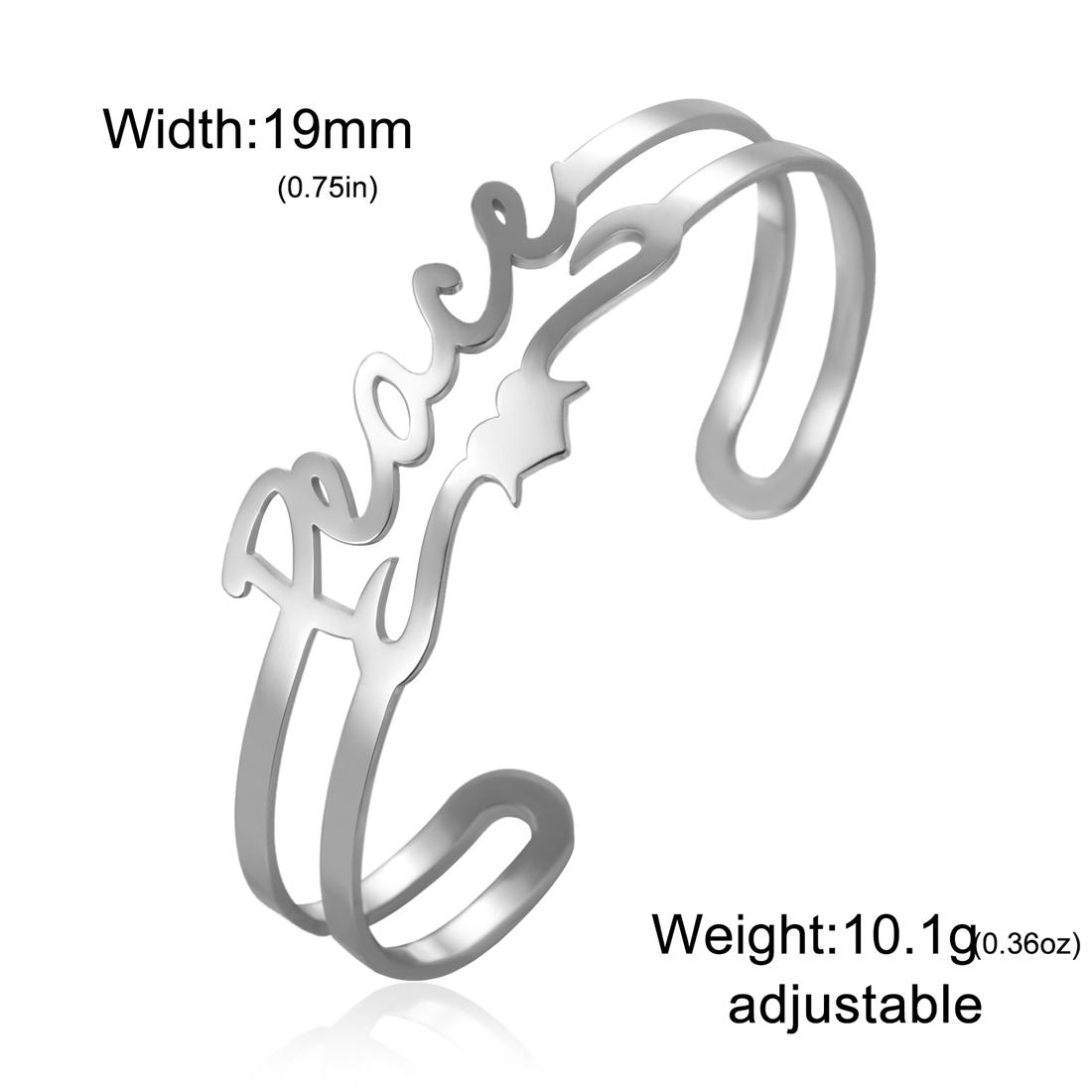 Fashion Peace Letter Bracelet Stainless Steel Hollow Adjustable Cuff Bangle for Women Men Jewelry Gifts