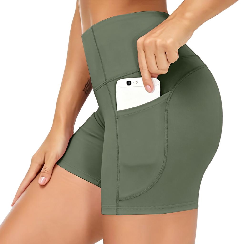 High Waist Yoga Shorts for Women with Side Pockets Stretch Athletic Fitness Workout Running Shorts Comfortable Fit