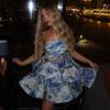 Printed Hollow Out Skew Collar Ruffled Hem Bubble Dress Women Backless High Waist Sleeveless Vacation Dresses Summer Street