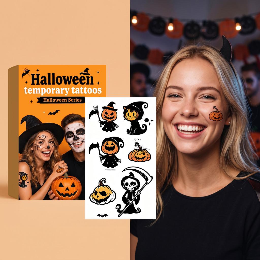 Halloween Tattoo Sticker# Pumpkin 5 High Definition Color Skin-Friendly and Muscle Protecting Color Pure and Full Holiday Atmosphere