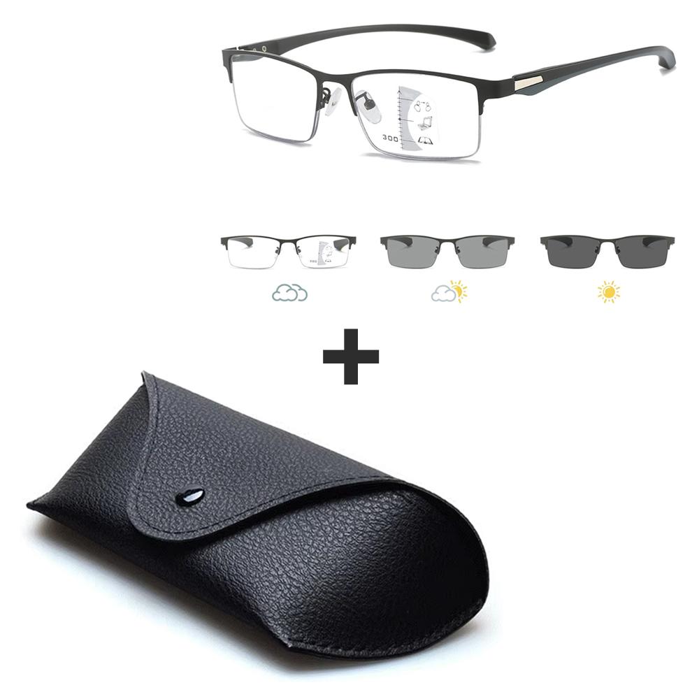 Progressive Multifocal Reading Glasses Men Women Half Frame Business Photochromic Glasses Anti-Blue Light Eyeglasses