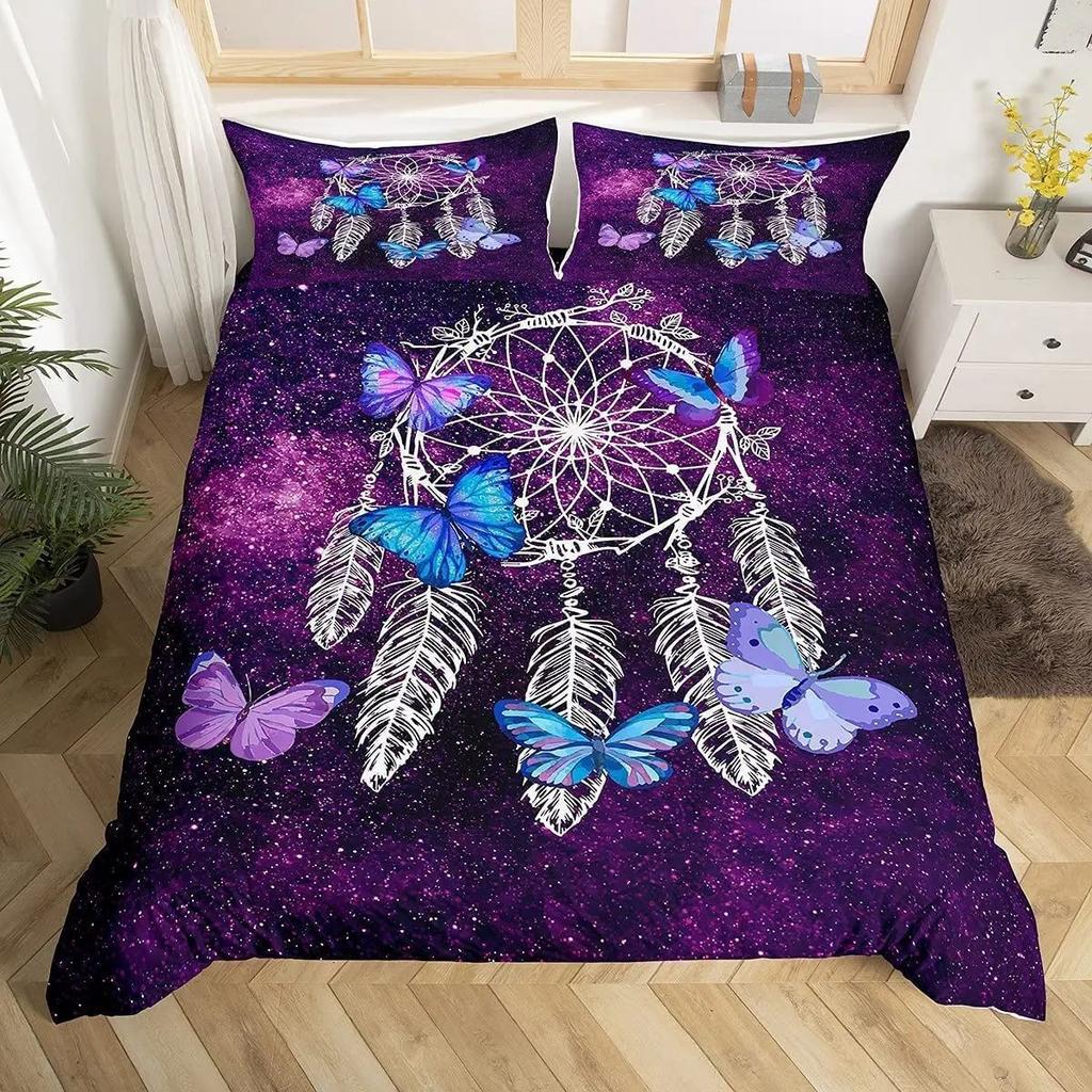 Dream Catcher Printed Duvet Set Bohemian Feather Design Bedding Set Three-Piece Set