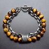 Malachit Kartenstein Herrenarmband - Perlenarmband aus Edelstahl im Retro-Stil - Schmuck