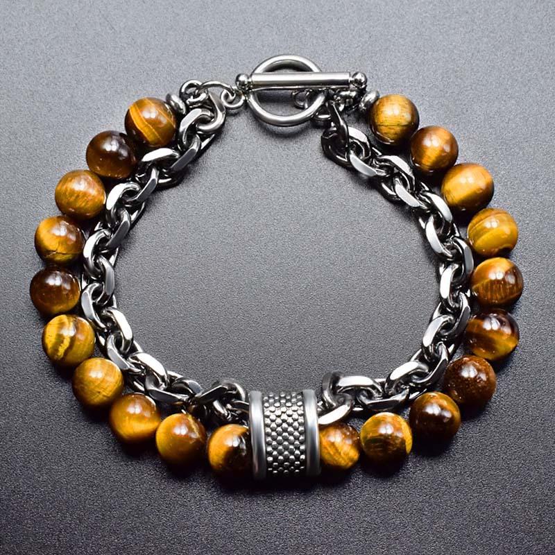 Malachit Kartenstein Herrenarmband - Perlenarmband aus Edelstahl im Retro-Stil - Schmuck