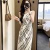 Fashion Striped Dress Women's Summer New Temperament Thin Waist Skirt Fashionable Strap Sleeveless Long Dress