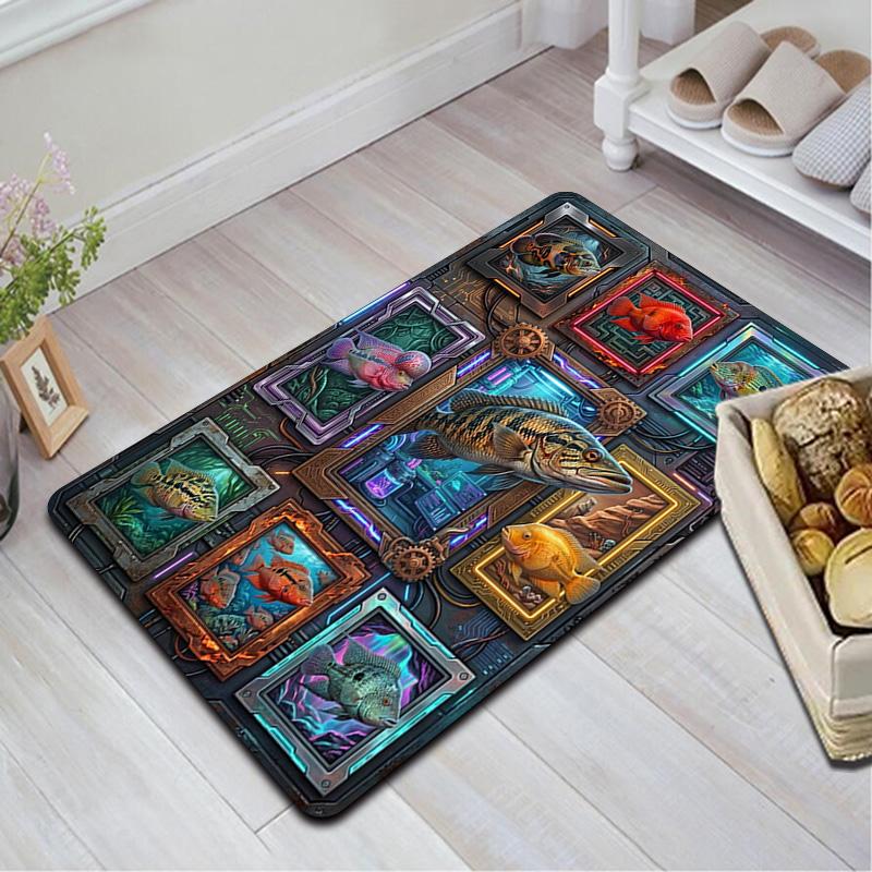 Aquatic Fish Collection Pattern Rug Floor Mat for Living Room or Bedroom Soft and Comfortable Carpet a Gift for Birthday and Holiday.