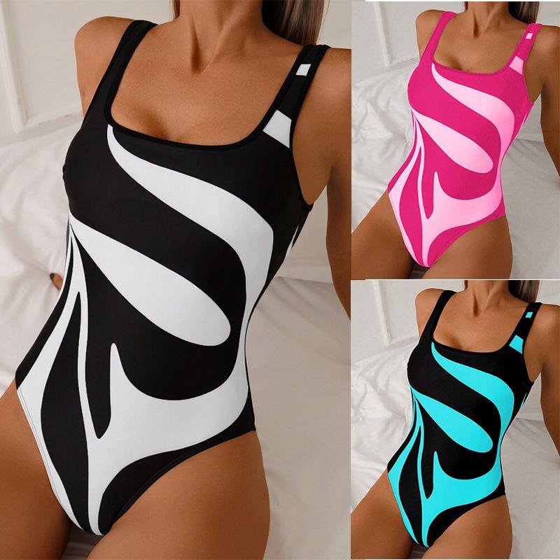 Women S One Piece Swimsuit Sleeveless Color Block Fashion Swimwear