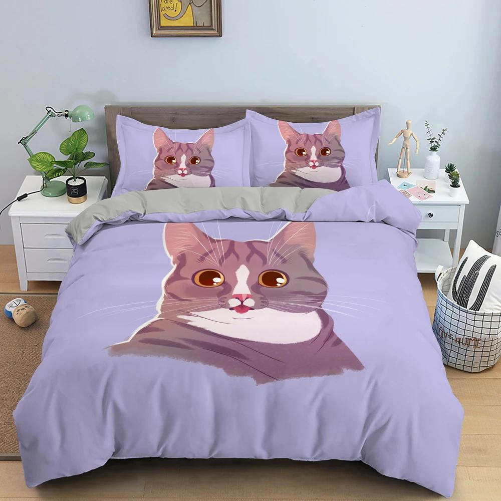 Cartoon Cat Duvet Cover Kawaii Black Kitty For Kids Teens Women Girls Pet Animals Polyester Quilt Cover For Bedroom Decoration