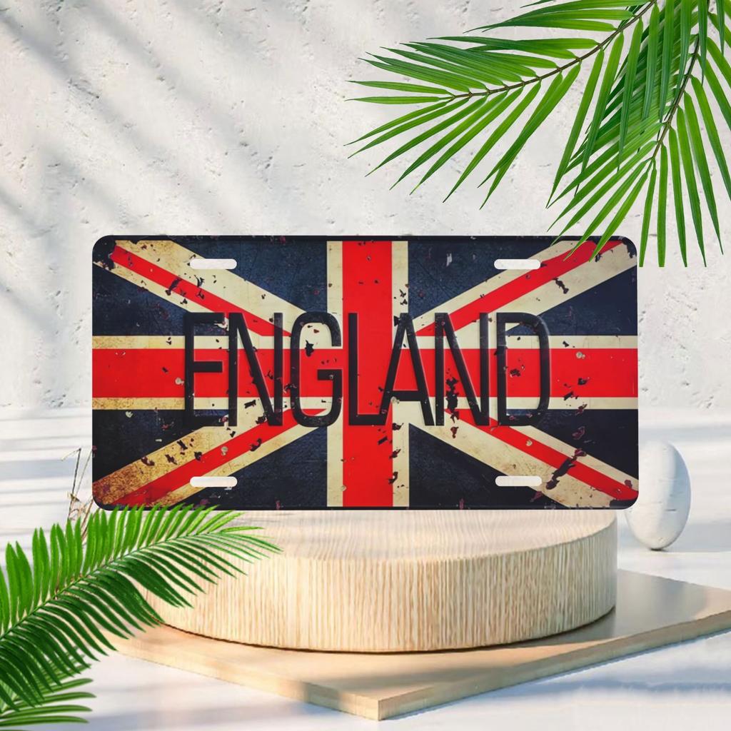 Vintage England Flag Metal Plates UK Union Jack Car Home Decor with Distressed Finish Durable Aluminum Wall Art Sign