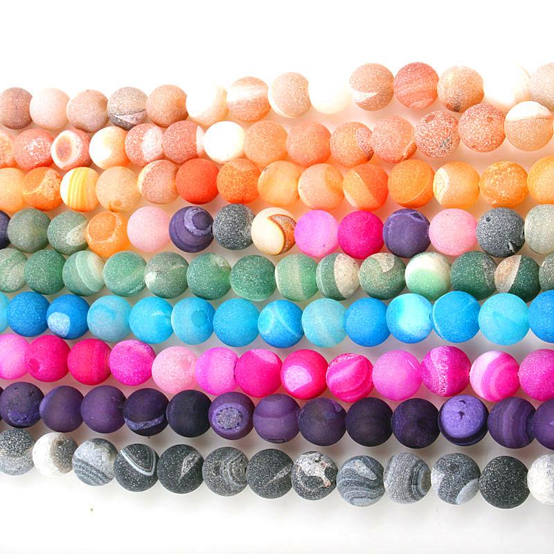 Natural Multi-color Frosted Agate Loose Beads for DIY Jewelry Accessories