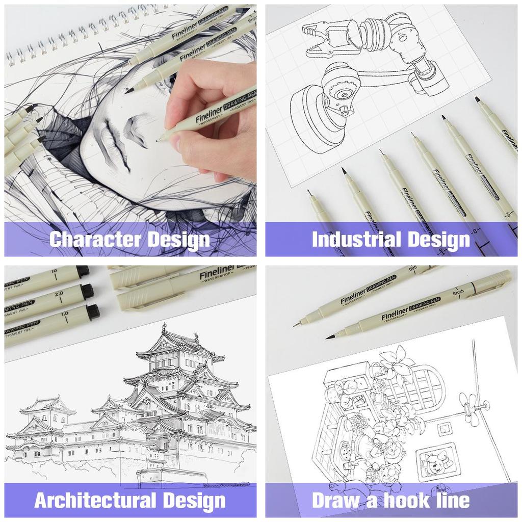 Fine-liner Waterproof Quick-Dry Needle Tip Pen Set for Children's Outlining & Drawing