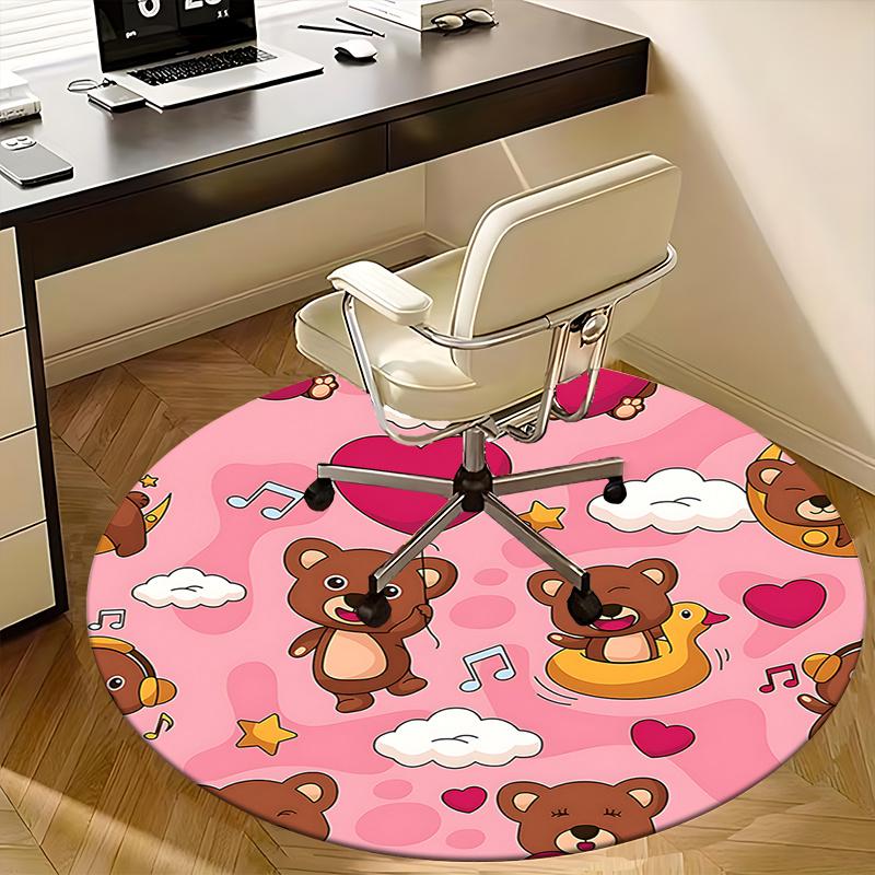 Charming Teddy Bear Chair Mat - Round Carpet for Home Decor