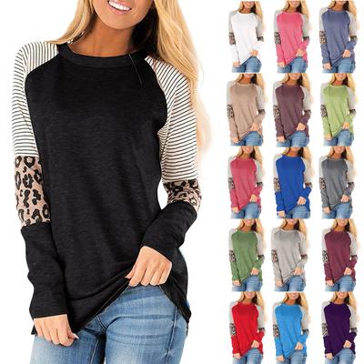 Women's  And Winter Fashion Leopard Print Striped Round Neck Long Sleeve Top