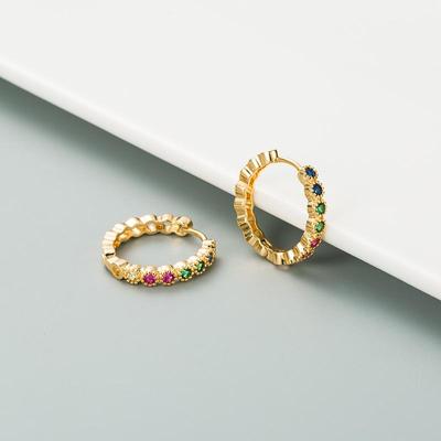 Boucles d'oreilles géométriques créatives pour femmes, petits clous d'oreilles ronds colorés en cristal de Zircon