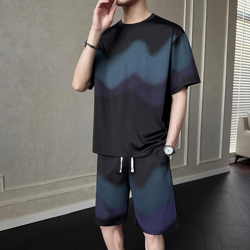 Men's Set Summer Short Sleeved Ice Silk Casual Two-piece Set