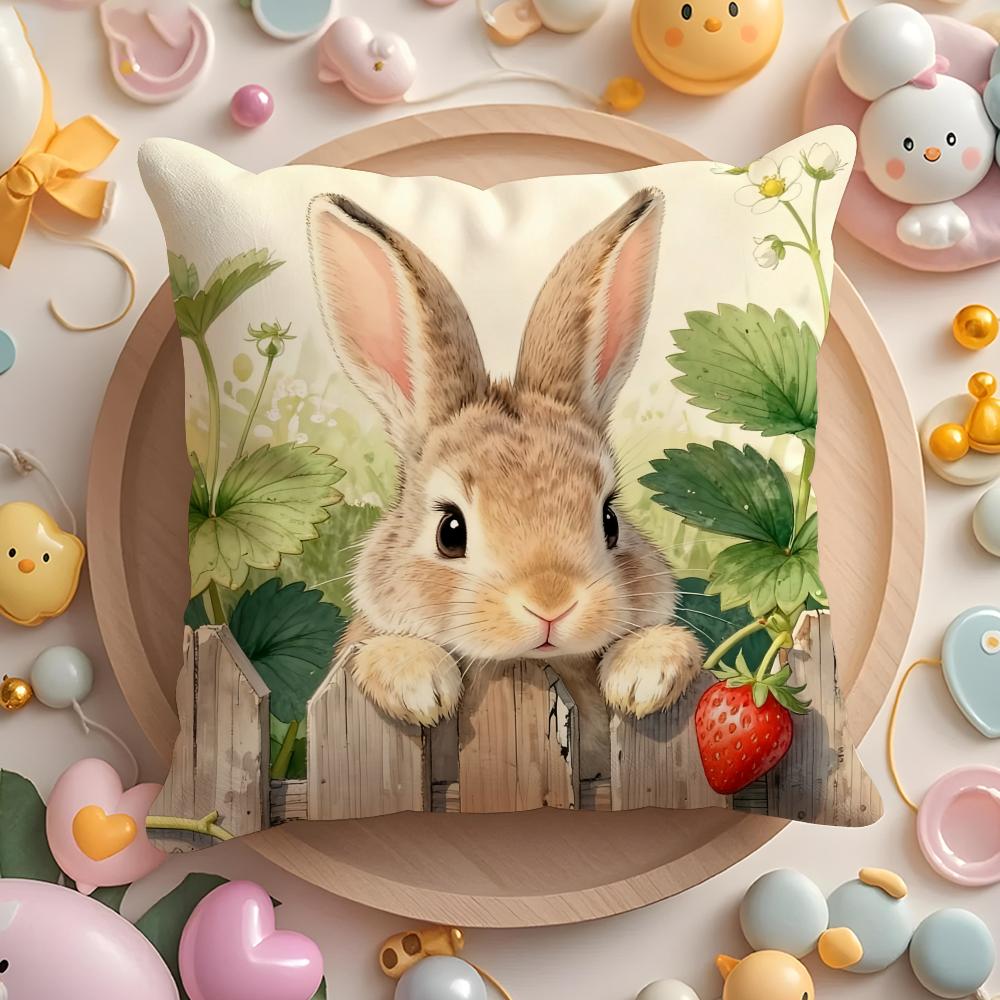 Easter Bunny Cushion Cover Soft Short Plush DoubleSided Printing Home Decor Machine Washable Pillow Case Gift