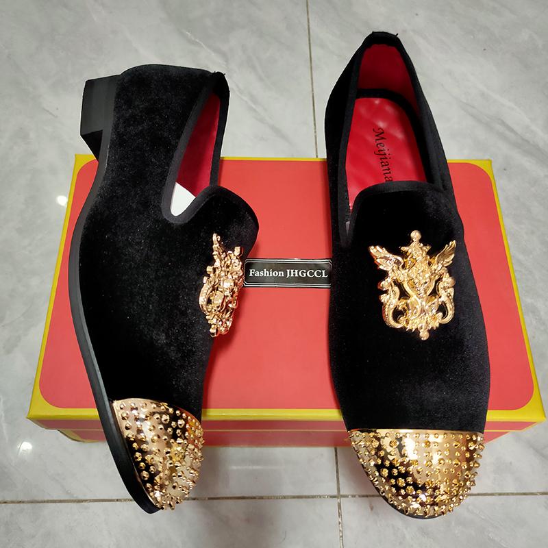 Fashion fashion men party and wedding handmade loafers velvet shoes with gold buckle men dress shoe b25