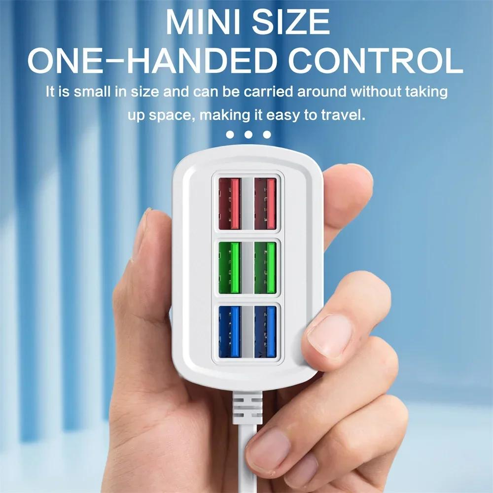 6 Ports USB Fast Charger Power Strip Desktop Charging Station Fast Charging 1m Cord USB HUB Adapter Socket for iPhone 16 Samsung