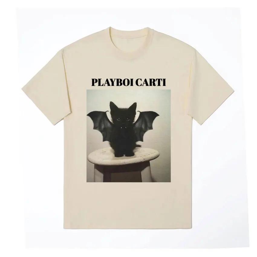 Limited Playboi Carti Funny Vamp Cat Meme Graphic T Shirt Men's Women 90s Vintage Hip Hop T Shirts 100% Cotton Oversized T-shirt