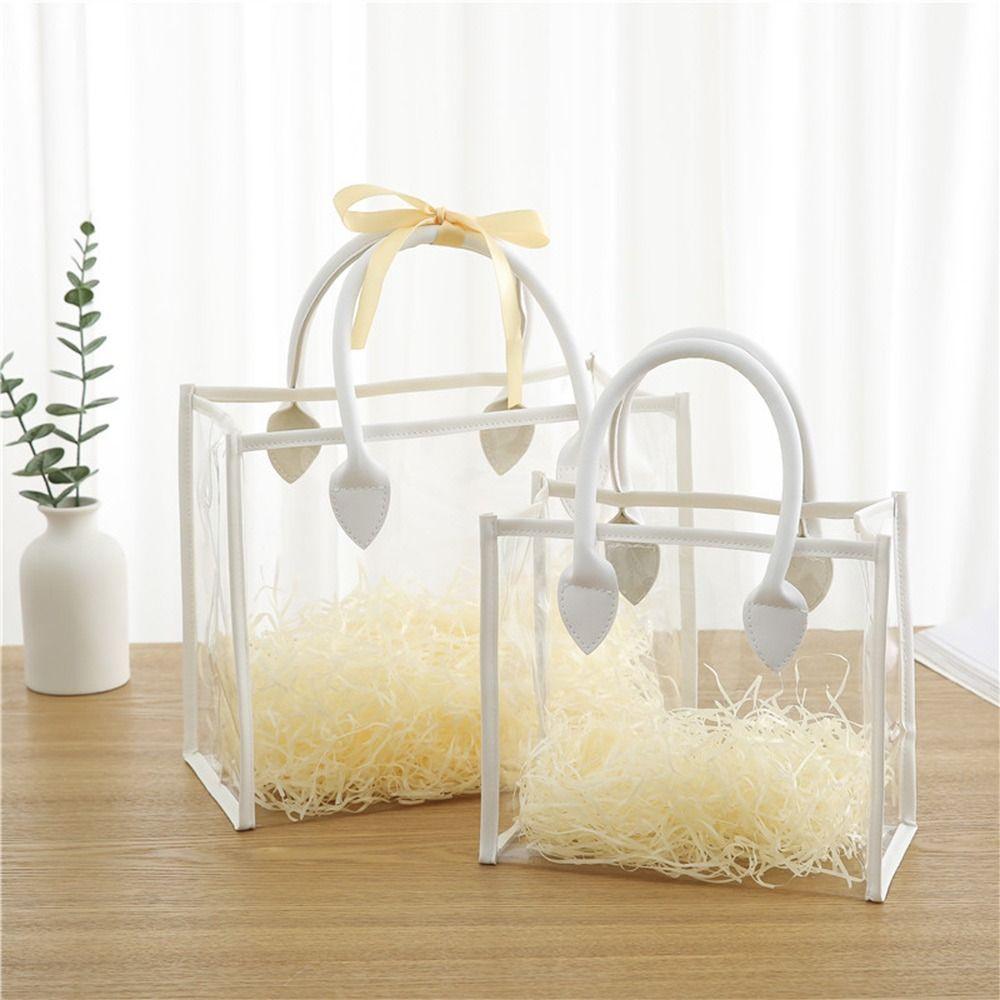 

PVC Handhold Packaging Tote Transparent Shopping Bags Creative Gift Bag Pink-S