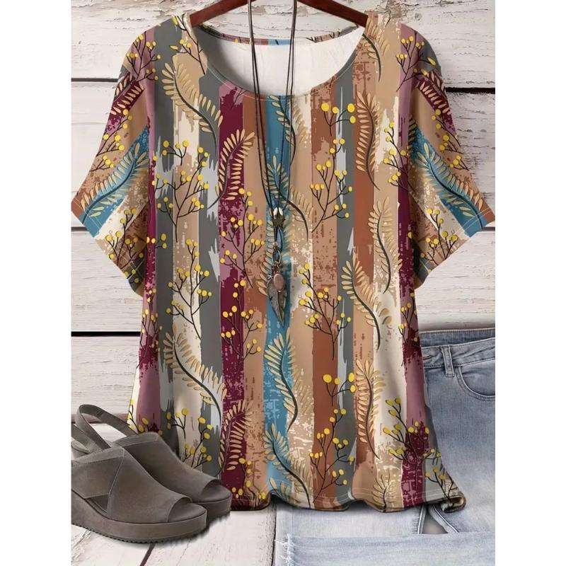 Fashion Women's Crew Neck T-Shirt 3D Color Printing Crew Neck Short Sleeve