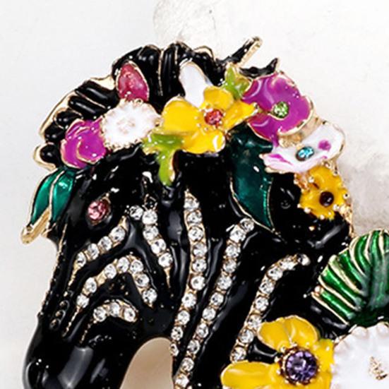 Zebrahuvud Emaljbrosch Strass Zebra Lapel Pin med Blommor Färgstark Häst Djur Brosch Pin Gåva för Kvinnor Män