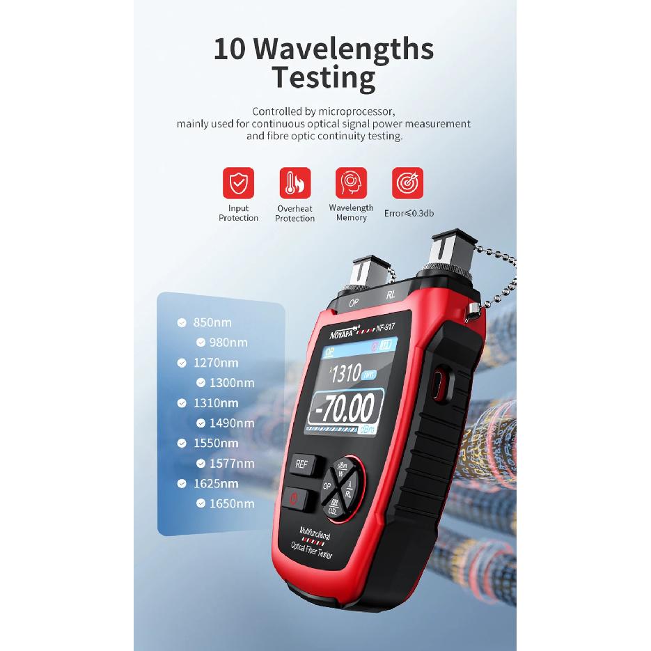 NOYAFA NF-917 Optical Power Meter REF Fiber Tester Visual Fault Locator FC SC Light Attenuation Measurement