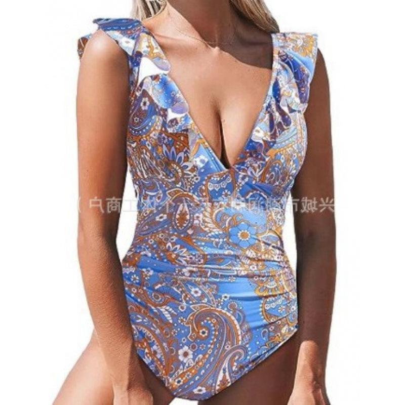 

Women s one-piece swimsuit v-neck swimsuit ruffle strap swimsuit swimsuit XXXL