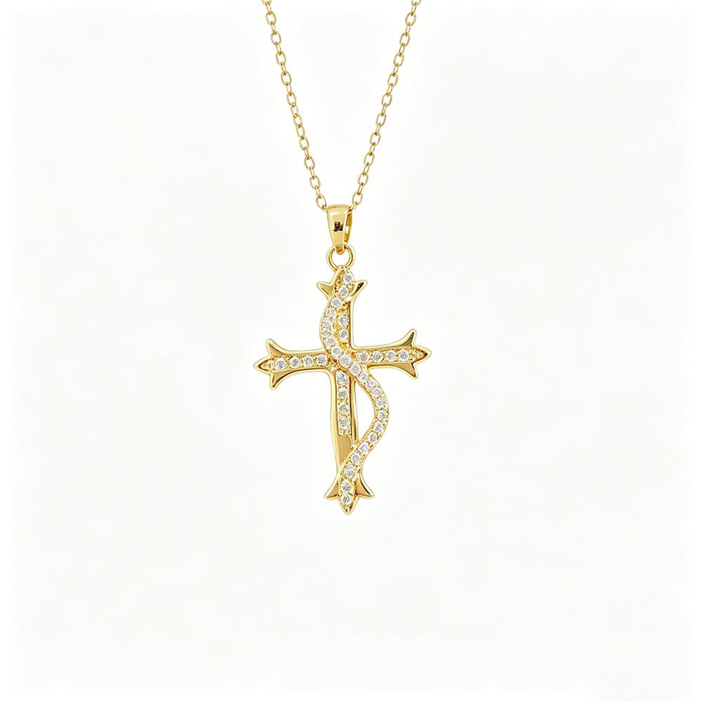 High-End Snake-Wrapped Cross Necklace for Women - Lightweight, Luxurious, Versatile Clavicle Chain Jewelry with Unique Style