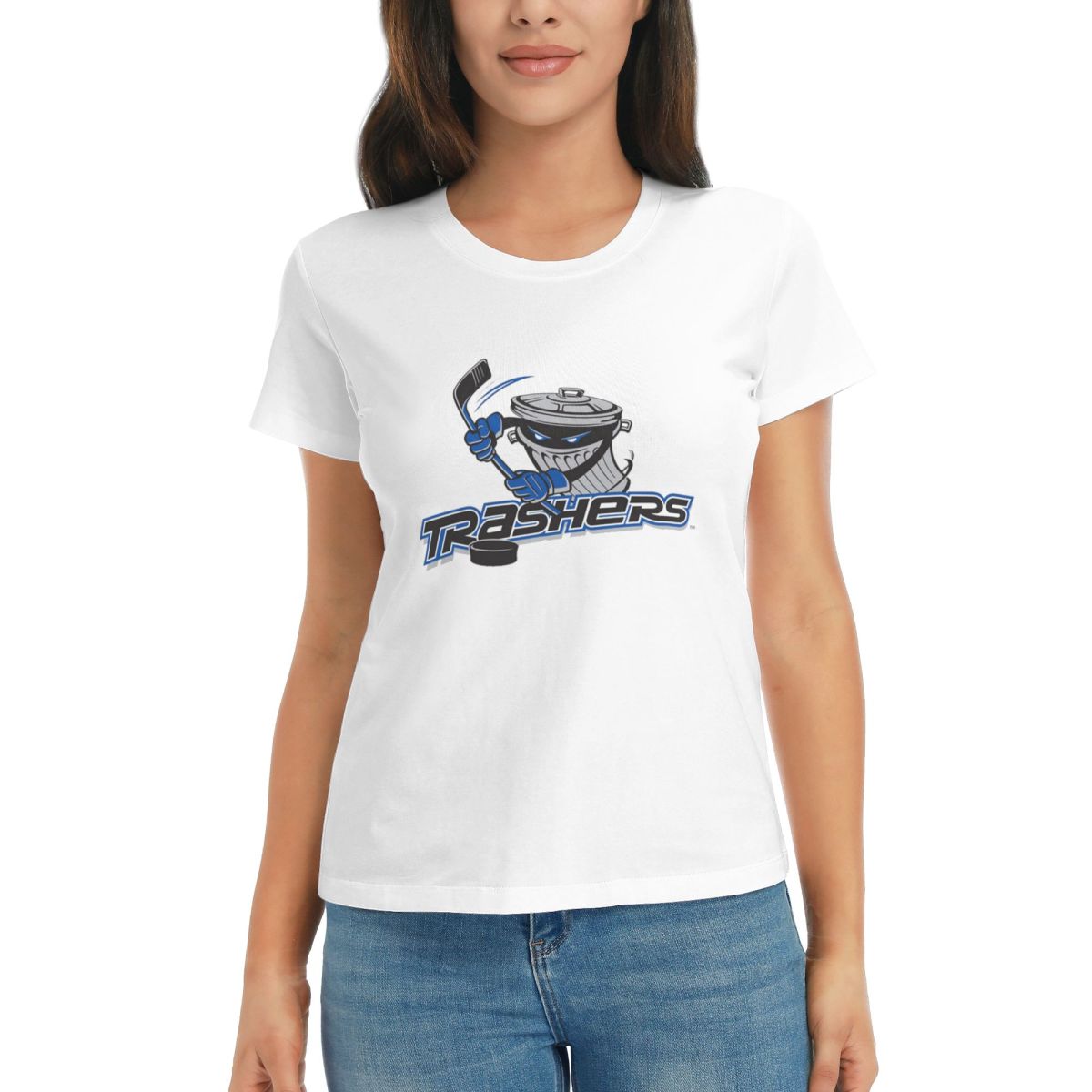 Женская футболка Danbury Trashers Хоккей UHL Летние футболки с коротким рукавом Круглый вырез Хлопковые футболки Одежда Топы Уличная одежда S