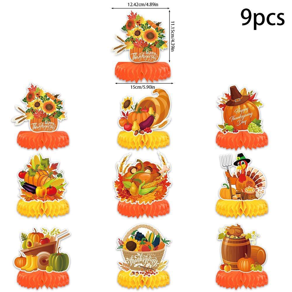 Thanksgiving Table Celebration Decor Honeycomb Pumpkin And Turkey Ornament Set