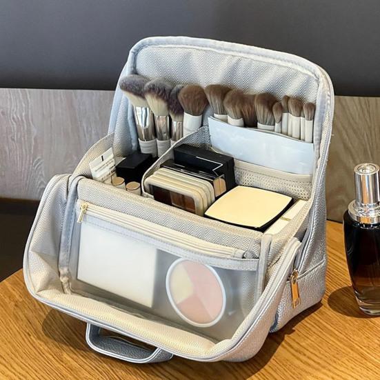 Standing Cosmetic Bag Stand-up Travel Makeup Bag Toiletry Organizer with Multiple Compartments for Women Vacation Business Trips Daily Use
