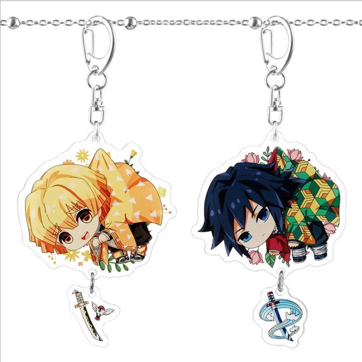 Keychain Pendant Anime Demon Slayer Kimetsu No Yaiba Kamado Tanjirou Double Sided HD Bag Pendant Gift For Fans Cosplay Props Jewelry Gift