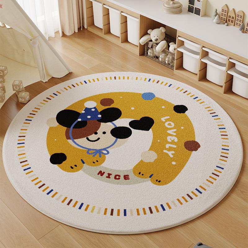 Cartoon Style Bedroom Decor Round Carpet Thick Plush Carpets for Living Room Fluffy Soft Children's Floor Mat Washable Study Rug
