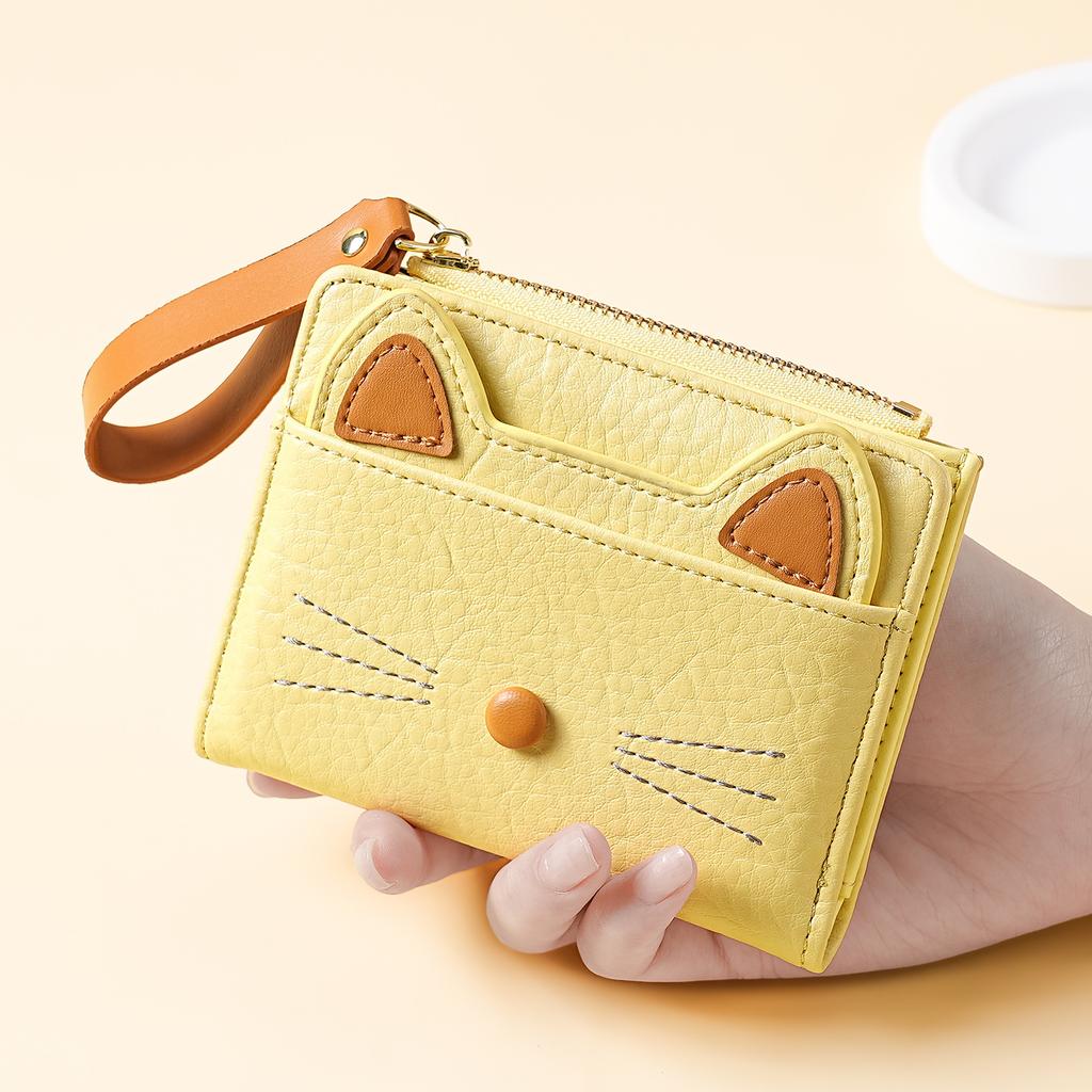 Women Cat PU Short Zipper Small Wallet Cartoon Multi-slot Fashionable Wallet