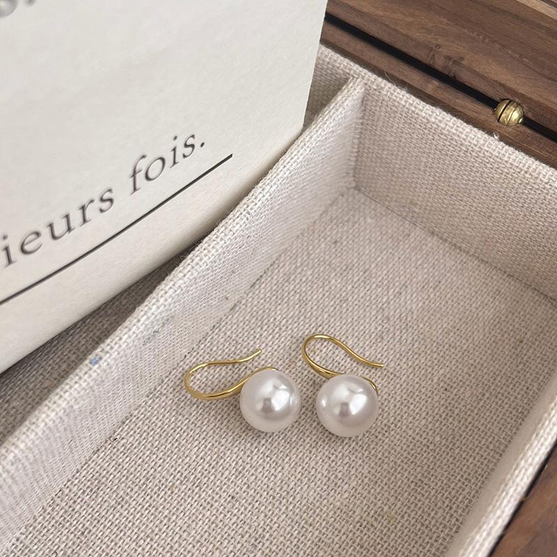 French 12Mm Big Champagne Imitation Pearl Ear Hook Earrings For Women Personalized Wedding Jewelry