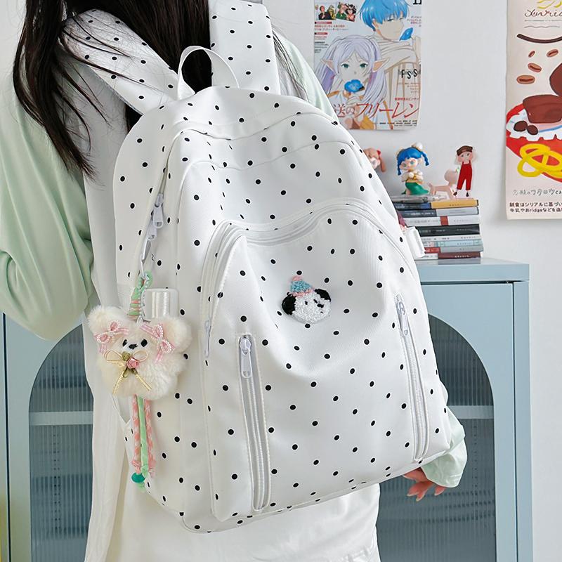 Dot Print Girls Backpack Junior High School Student Lightweight Schoolbag