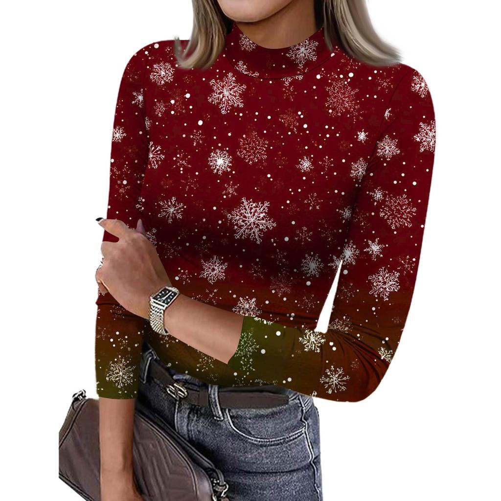 Damen Slim Bottom T-Shirt Mode Lässig Farbverlauf Druck Rundhals Pullover 3/4 Ärmel Top