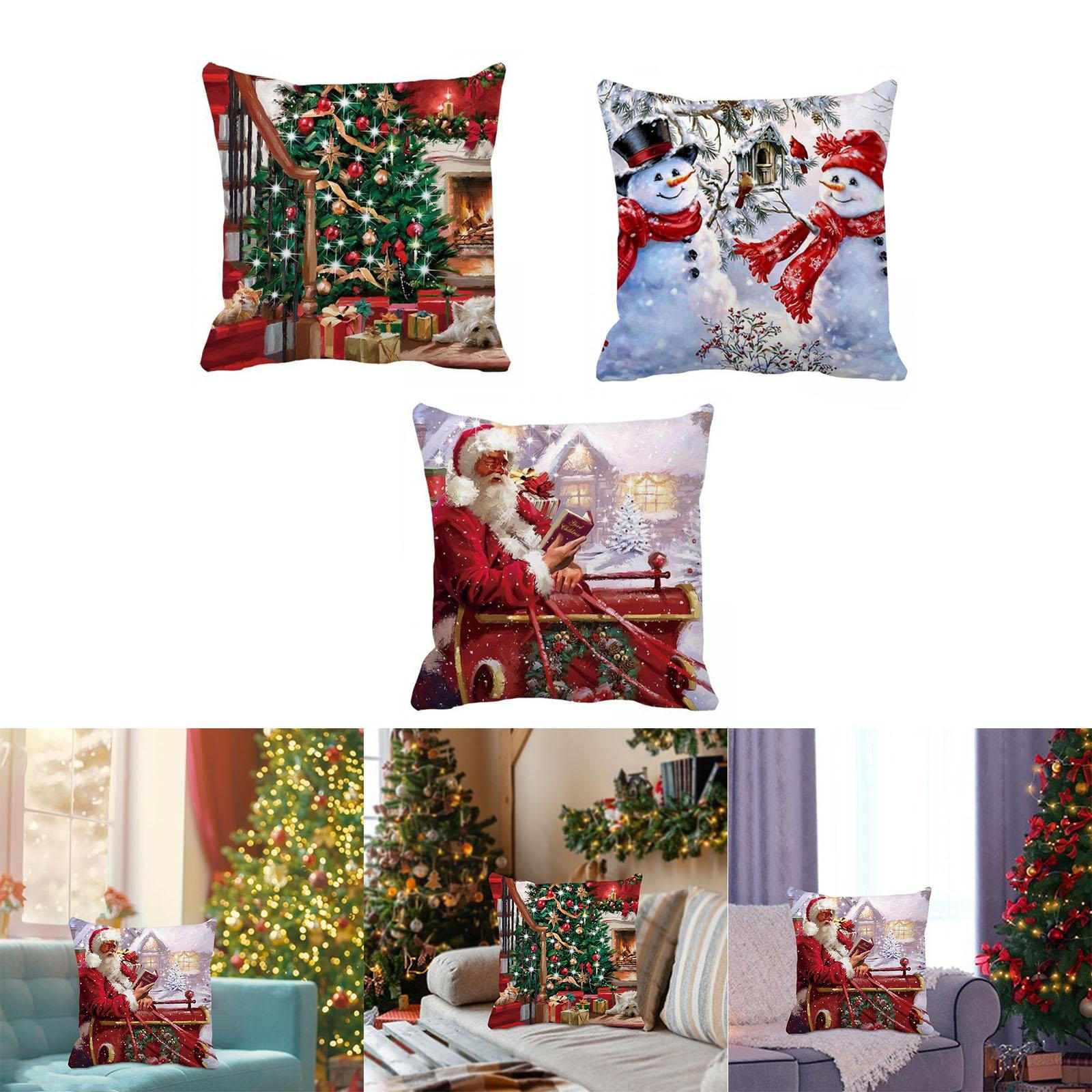 

3Pcs Christmas Pillow Cover Case 18x18 for Bed Holiday Decoration