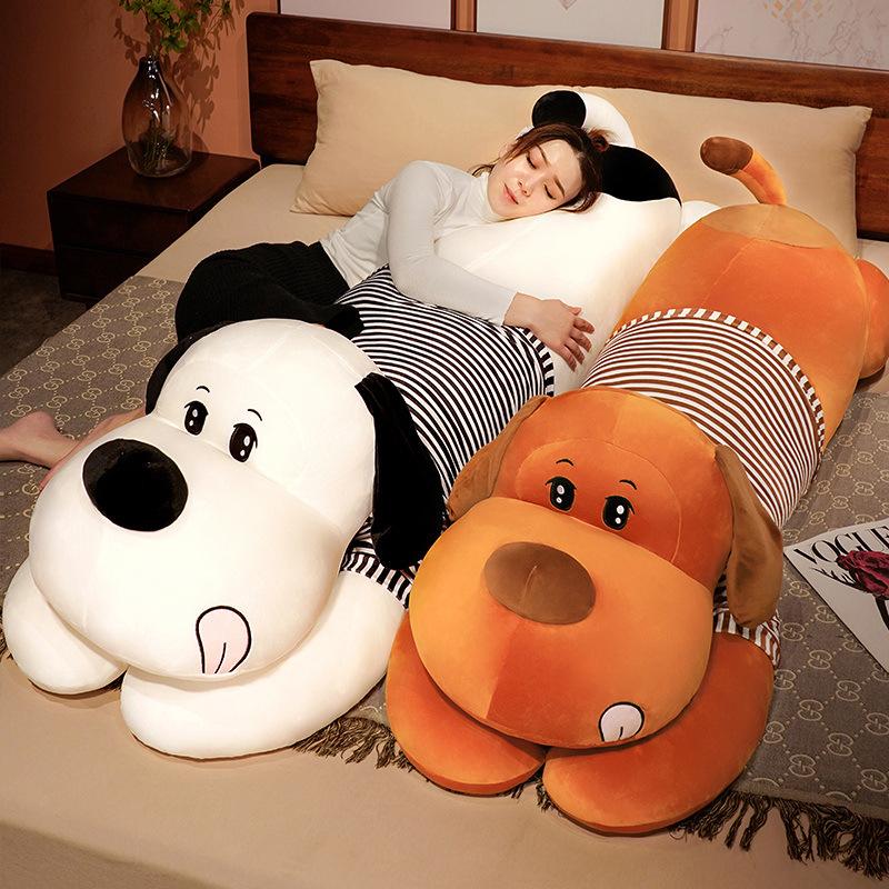 Large Striped Dog Throw Pillow Plush Toy Doll Big Dog Doll Girl Sleeping Pinch Leg Long Throw Pillow