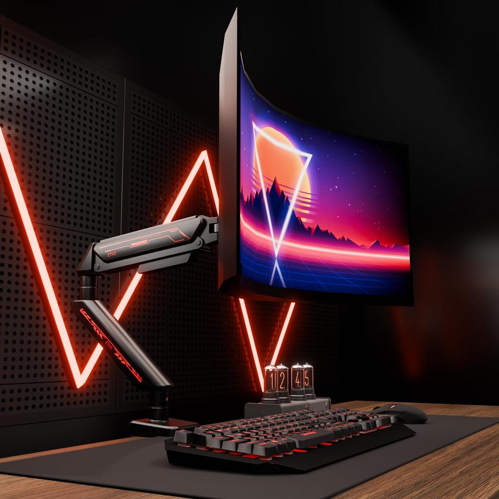 ETHU PC Monitor LCD Compatible with Inch Curved Monitor Gaming Monitor Gas VESA 9kg Weight Single Black Arm, Arm, 13-32 Monitors, Support, Stand,