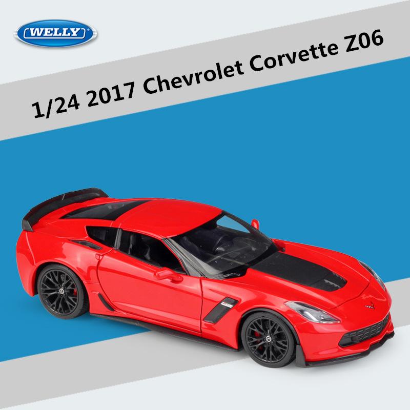 

ВЕЛЛИ 1:24 Chevrolet Corvette Z06 2017 литой спортивный автомобиль модель литой гоночный автомобиль модель симуляция коллекция детские игрушки подарок красный