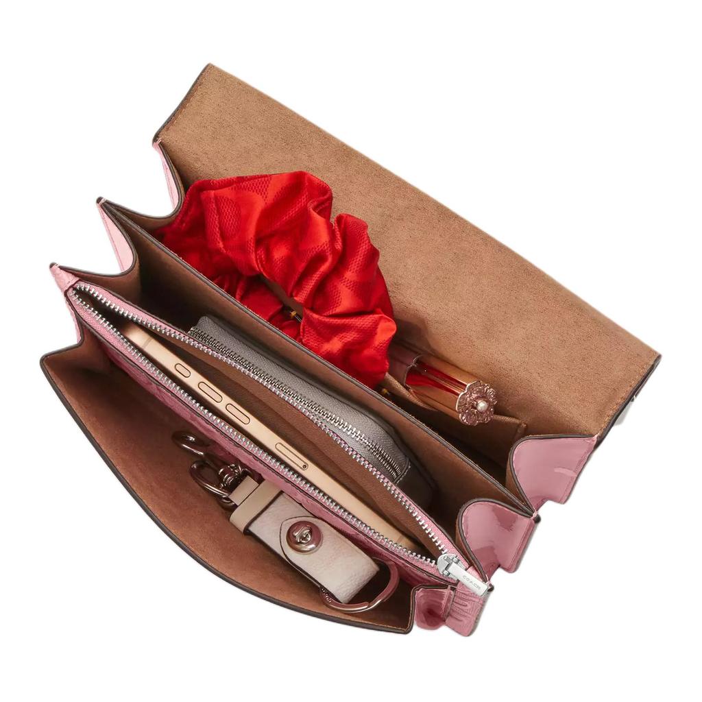 Coach Klare 22 Two-Way Adjustable Shoulder Strap Snap Closure Pearlized Patent Leather And Smooth Leather Small Crossbody Bag CDA97-SVPK