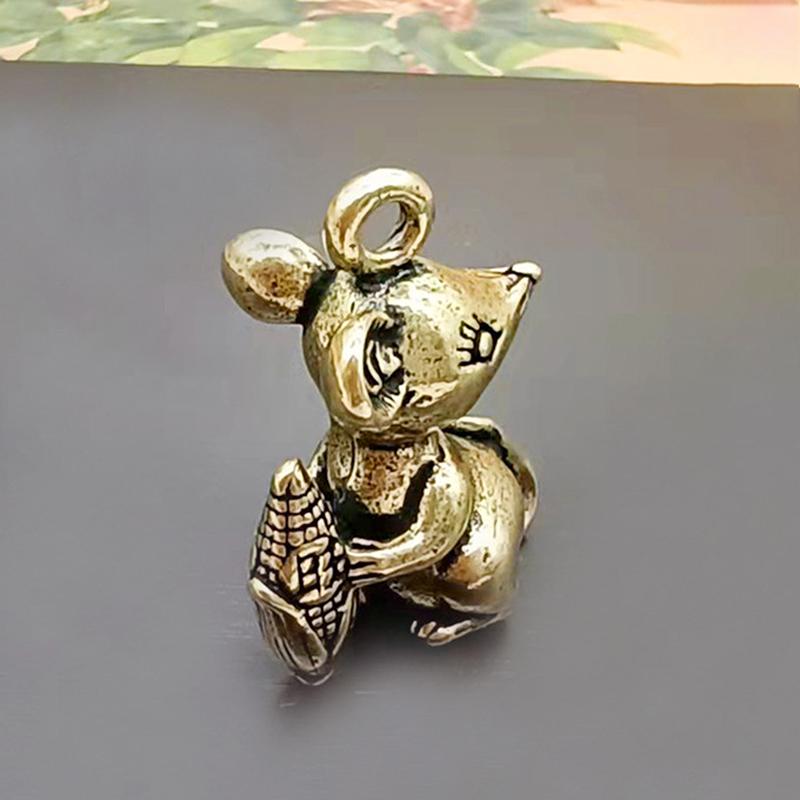 Vintage Brass Rat Pendant Zodiac Key Chain Pendant Animal Backpack Pendant